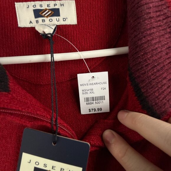 NWT Joseph Abboud Red Fair Isle Wool Blend 1/4 Zip Pullover Sweater 2XL - $80 - Picture 8 of 16